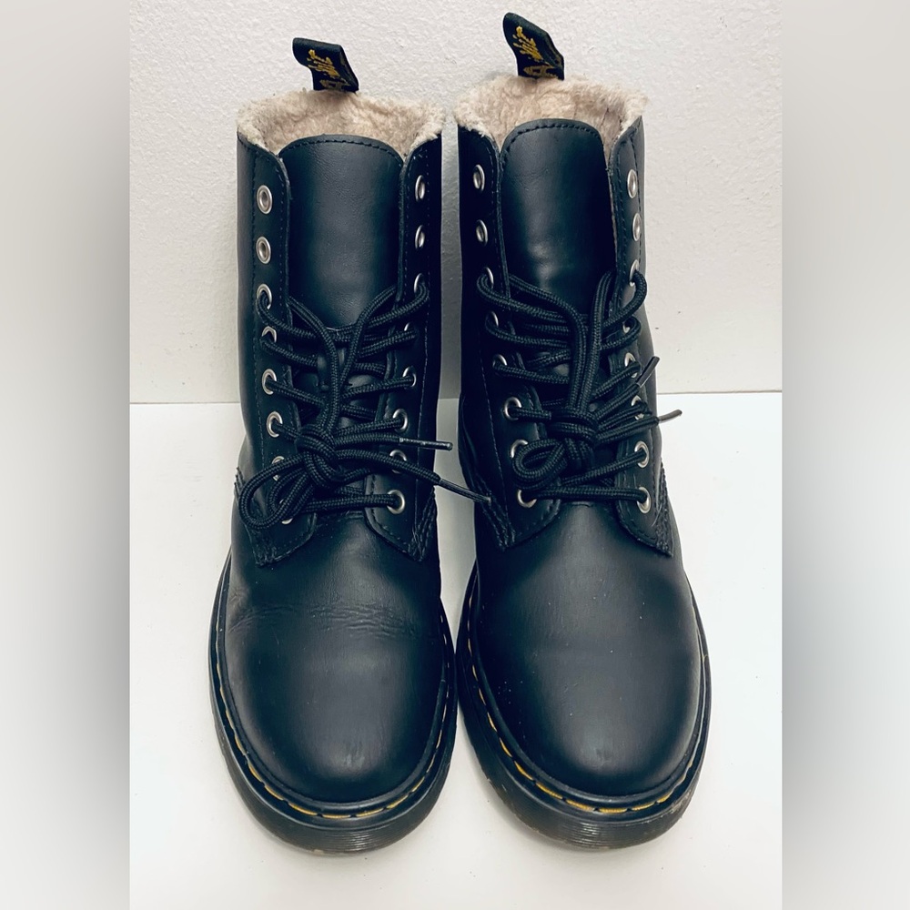 Dr. Martens Black Combat Boots with Cream Lining